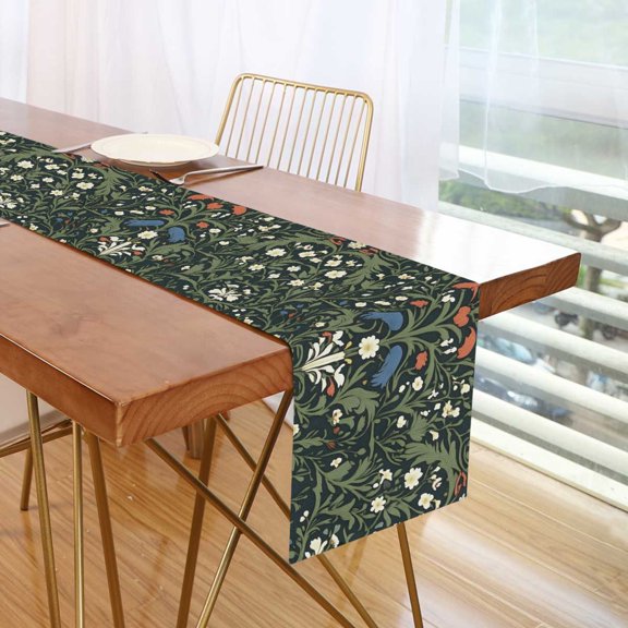 Yayeee Table Runner 70 inches Long for Home Kitchen Rectangle Dining Table Holiday Party Decoration, Green Flowers Pattern