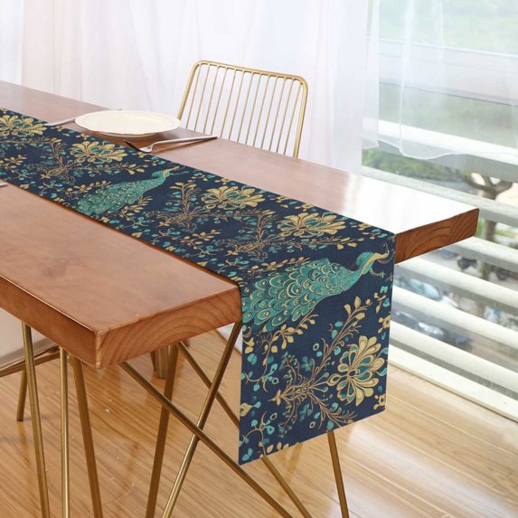 Yayeee Table Runner 70 inches Long for Home Kitchen Rectangle Dining Table Holiday Party Decoration, Navy Blue Peacock Pattern