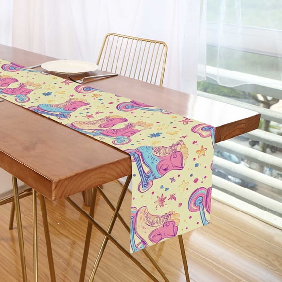 Yayeee Table Runner 70 inches Long for Home Kitchen Rectangle Dining Table Holiday Party Decoration, Neon Skates