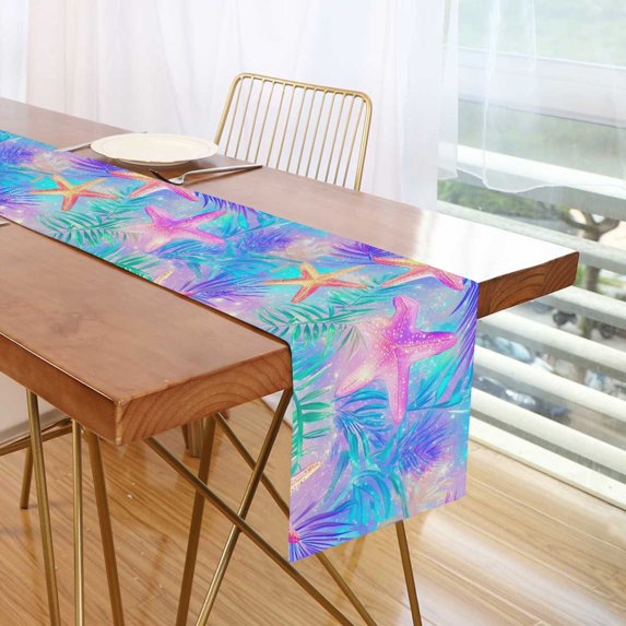 Yayeee Table Runner 70 inches Long for Home Kitchen Rectangle Dining Table Holiday Party Decoration, Neon Starfish Pattern