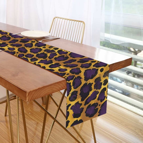 Yayeee Table Runner 70 inches Long for Home Kitchen Rectangle Dining Table Holiday Party Decoration, Purple Leopard Pattern