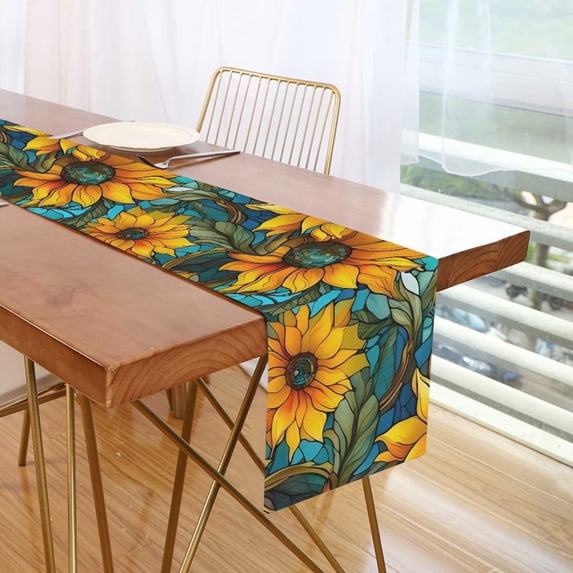 Yayeee Table Runner 70 inches Long for Home Kitchen Rectangle Dining Table Holiday Party Decoration, Stained Glass Sunflowers Pattern