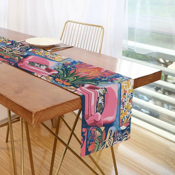 Yayeee Table Runner 90 inches Long Home Kitchen Dinning Party Decoration, Art Cat