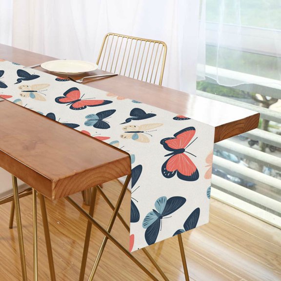 Yayeee Table Runner 90 inches Long Home Kitchen Dinning Party Decoration, Beige Butterflies