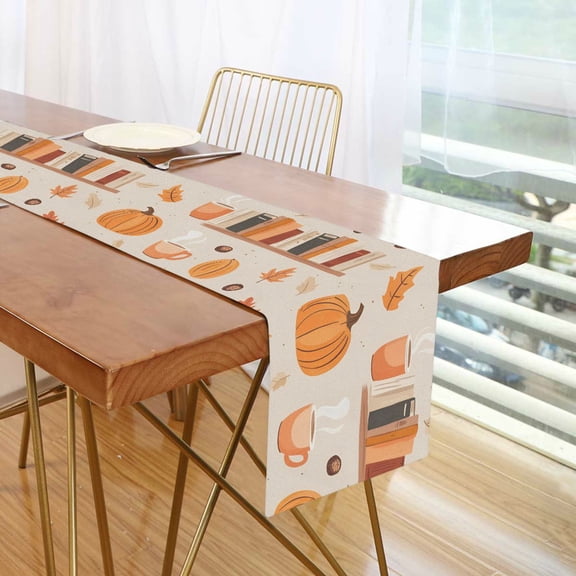 Yayeee Table Runner 90 inches Long Home Kitchen Dinning Party Decoration, Beige Fall Acorns Pattern