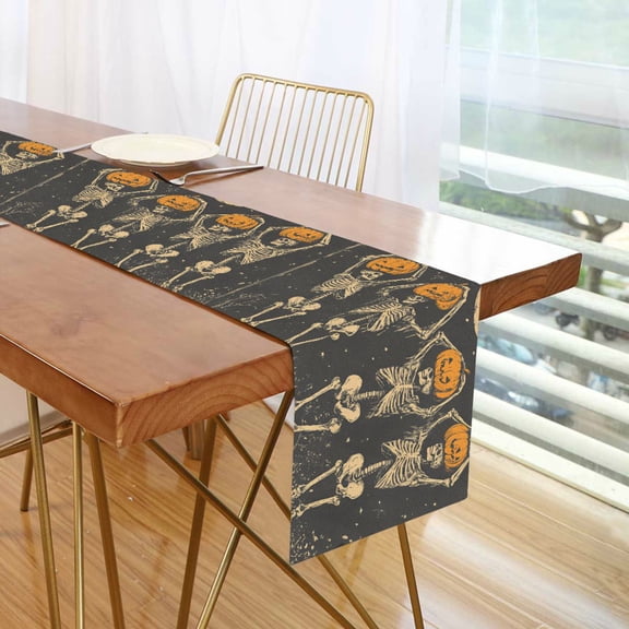 Yayeee Table Runner 90 inches Long Home Kitchen Dinning Party Decoration, Beige Halloween Skeleton