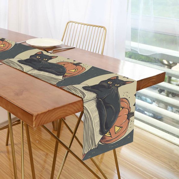 Yayeee Table Runner 90 inches Long Home Kitchen Dinning Party Decoration, Black Halloween Cat