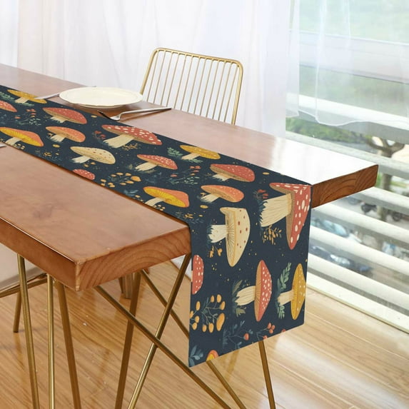 Yayeee Table Runner 90 inches Long Home Kitchen Dinning Party Decoration, Black Mushroom Pattern
