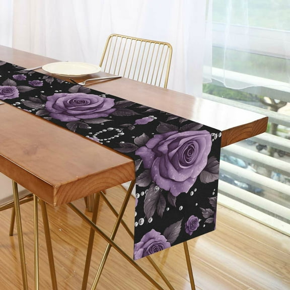 Yayeee Table Runner 90 inches Long Home Kitchen Dinning Party Decoration, Black Roses