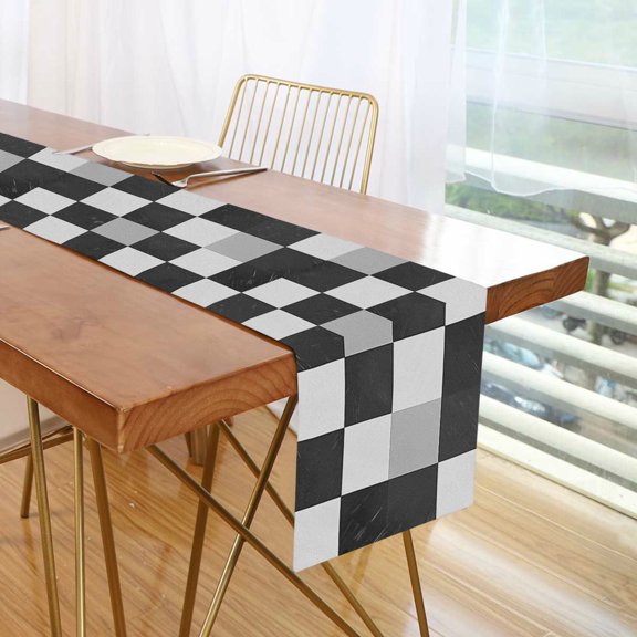 Yayeee Table Runner 90 inches Long Home Kitchen Dinning Party Decoration, Black and Gray Plaid Pattern