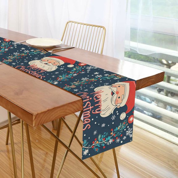 Yayeee Table Runner 90 inches Long Home Kitchen Dinning Party Decoration, Blue Christmas Santa