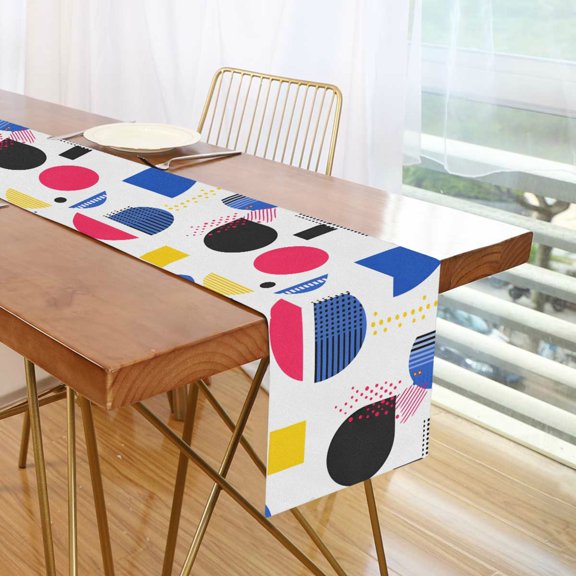 Yayeee Table Runner 90 inches Long Home Kitchen Dinning Party Decoration, Blue Retro Shapes