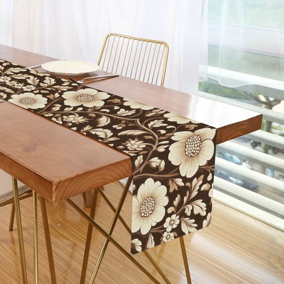 Yayeee Table Runner 90 inches Long Home Kitchen Dinning Party Decoration, Brown Floral