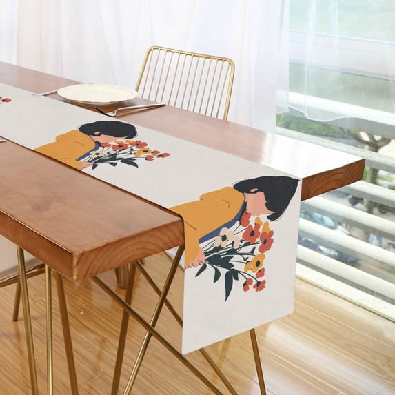 Yayeee Table Runner 90 inches Long Home Kitchen Dinning Party Decoration, Cartoon Flowers