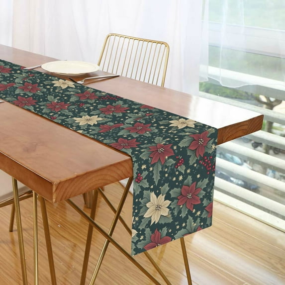 Yayeee Table Runner 90 inches Long Home Kitchen Dinning Party Decoration, Christmas Holly Leaves