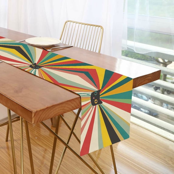 Yayeee Table Runner 90 inches Long Home Kitchen Dinning Party Decoration, Colorful Cat