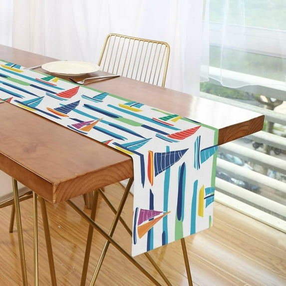 Yayeee Table Runner 90 inches Long Home Kitchen Dinning Party Decoration, Colorful Sailboats