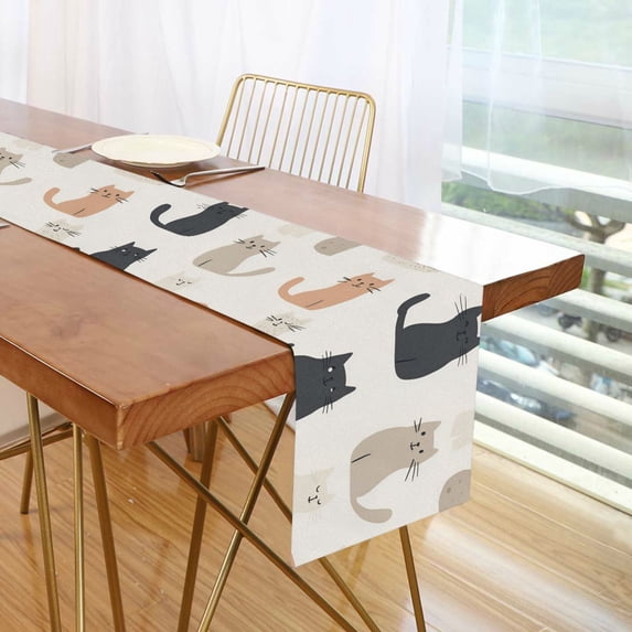 Yayeee Table Runner 90 inches Long Home Kitchen Dinning Party Decoration, Cute Cartoon Cats