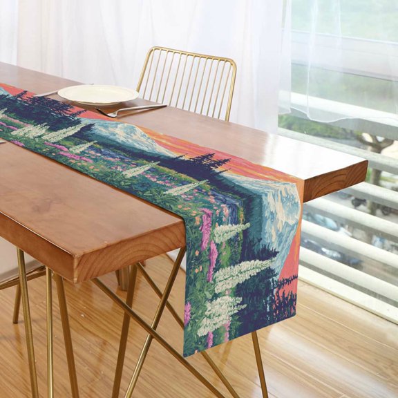 Yayeee Table Runner 90 inches Long Home Kitchen Dinning Party Decoration, Floral Mountain