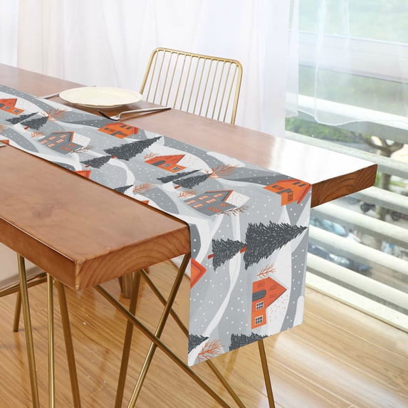 Yayeee Table Runner 90 inches Long Home Kitchen Dinning Party Decoration, Gray Snow Houses