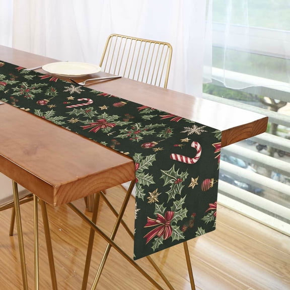 Yayeee Table Runner 90 inches Long Home Kitchen Dinning Party Decoration, Green Christmas Holly