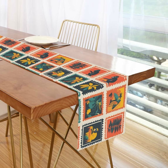 Yayeee Table Runner 90 inches Long Home Kitchen Dinning Party Decoration, Jungle Stamp