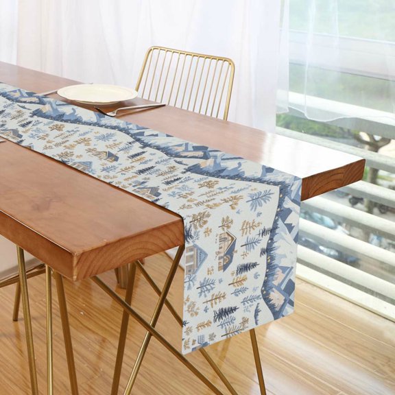 Yayeee Table Runner 90 inches Long Home Kitchen Dinning Party Decoration, Light Blue Mountain
