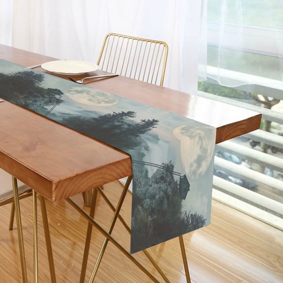 Yayeee Table Runner 90 inches Long Home Kitchen Dinning Party Decoration, Moon and House