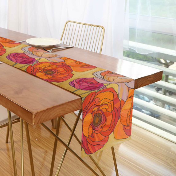 Yayeee Table Runner 90 inches Long Home Kitchen Dinning Party Decoration, Orange Abstract Floral