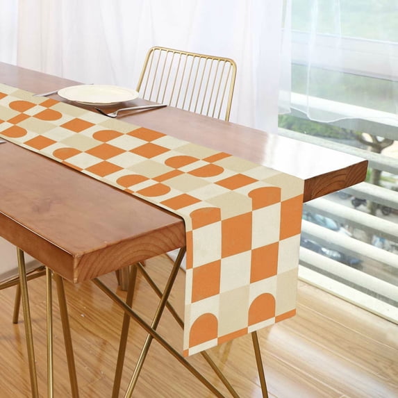 Yayeee Table Runner 90 inches Long Home Kitchen Dinning Party Decoration, Orange Checkered Pattern