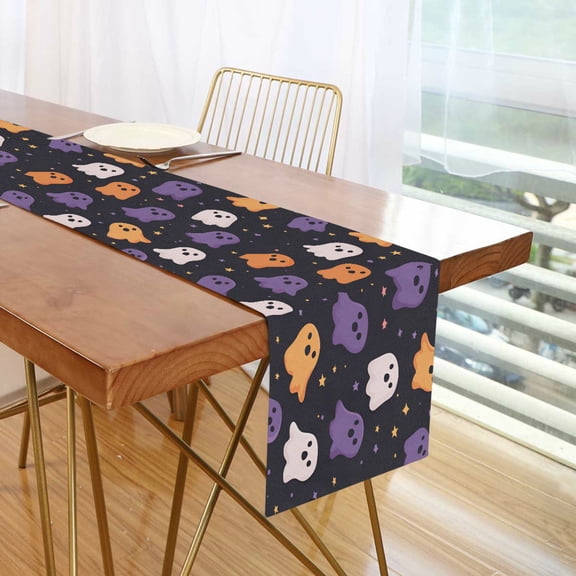 Yayeee Table Runner 90 inches Long Home Kitchen Dinning Party Decoration, Orange Halloween Ghosts