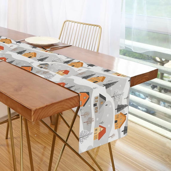 Yayeee Table Runner 90 inches Long Home Kitchen Dinning Party Decoration, Orange Snow Houses