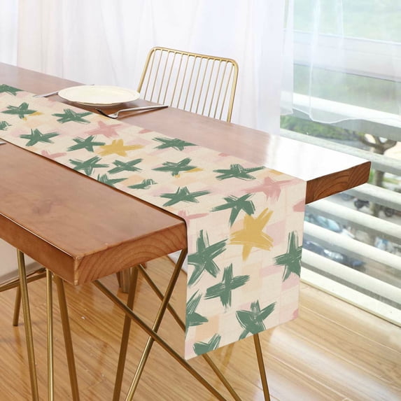 Yayeee Table Runner 90 inches Long Home Kitchen Dinning Party Decoration, Pastel Pink Stars