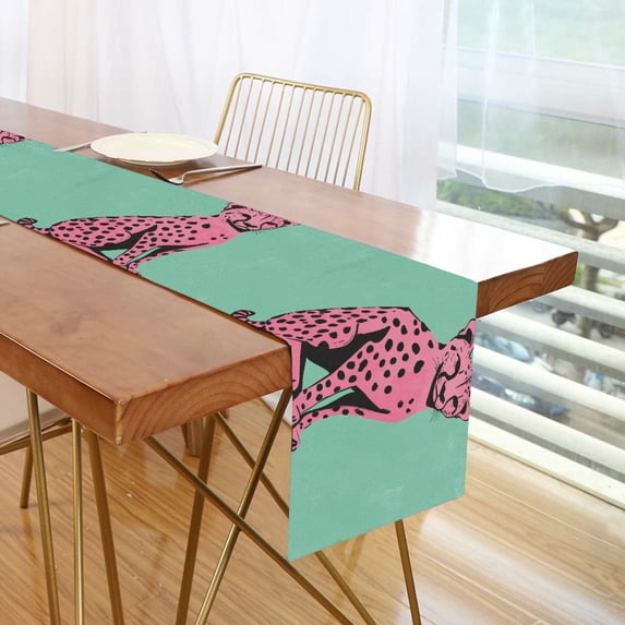 Yayeee Table Runner 90 inches Long Home Kitchen Dinning Party Decoration, Pink Cheetah