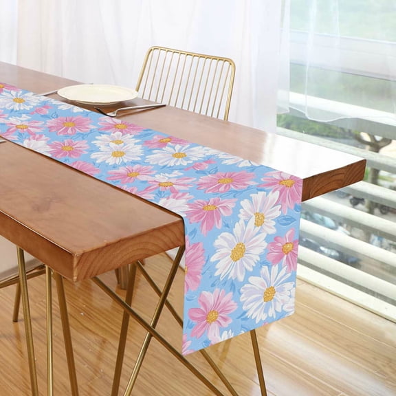 Yayeee Table Runner 90 inches Long Home Kitchen Dinning Party Decoration, Pink Daisy