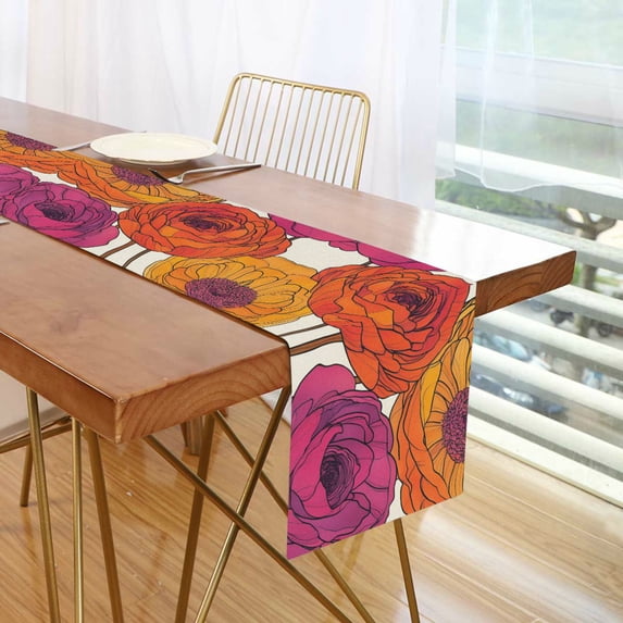 Yayeee Table Runner 90 inches Long Home Kitchen Dinning Party Decoration, Purple Hand Drawn Floral