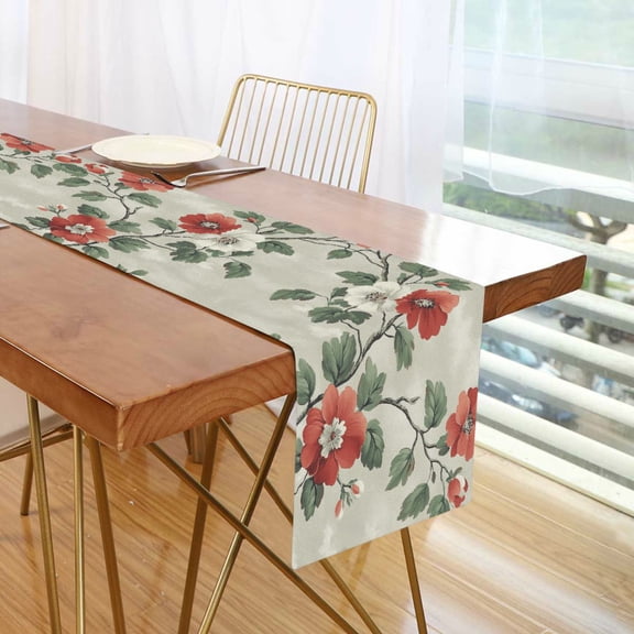 Yayeee Table Runner 90 inches Long Home Kitchen Dinning Party Decoration, Red Floral Pattern