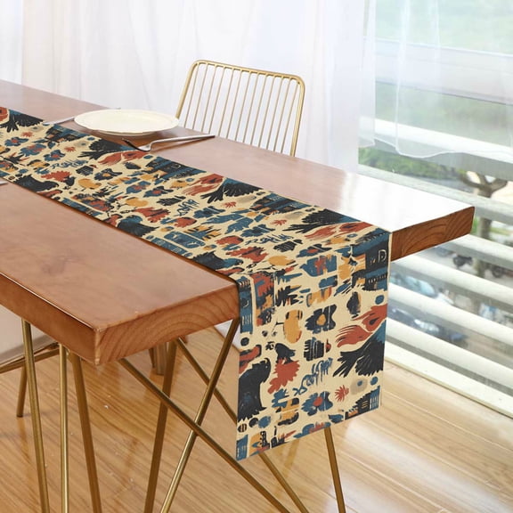 Yayeee Table Runner 90 inches Long Home Kitchen Dinning Party Decoration, Red Geometric