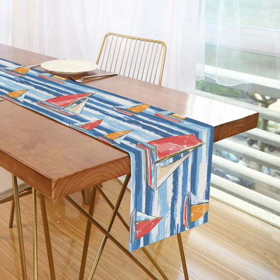 Yayeee Table Runner 90 inches Long Home Kitchen Dinning Party Decoration, Red Sailboats