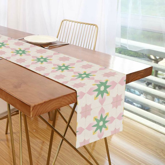 Yayeee Table Runner 90 inches Long Home Kitchen Dinning Party Decoration, Retro Green Stars
