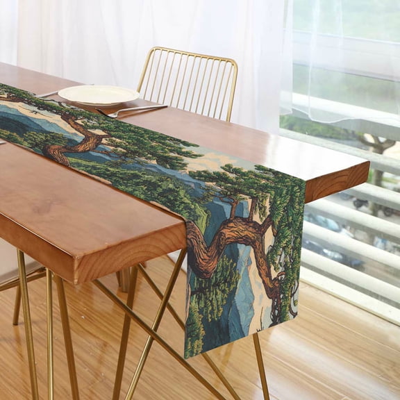 Yayeee Table Runner 90 inches Long Home Kitchen Dinning Party Decoration, Retro Pine Tree