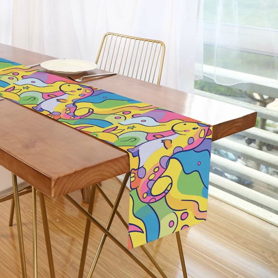 Yayeee Table Runner 90 inches Long Home Kitchen Dinning Party Decoration, Vibrant Dinosaur