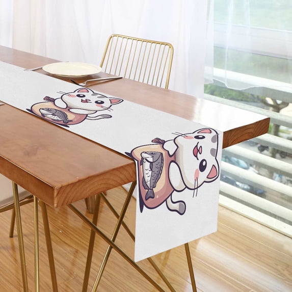 Yayeee Table Runner 90 inches Long Home Kitchen Dinning Party Decoration, White Cute Cat