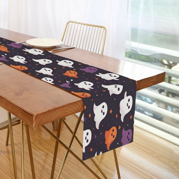 Yayeee Table Runner 90 inches Long Home Kitchen Dinning Party Decoration, White Halloween Ghosts