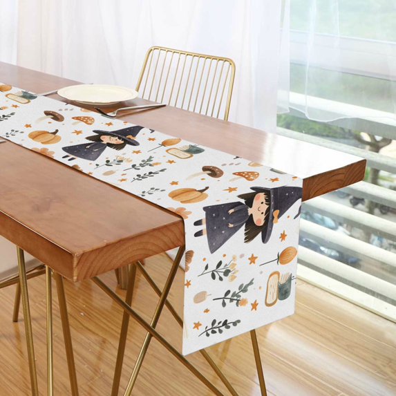 Yayeee Table Runner 90 inches Long Home Kitchen Dinning Party Decoration, White Magical Halloween Girl