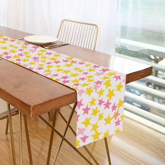 Yayeee Table Runner 90 inches Long Home Kitchen Dinning Party Decoration, White Stars Pattern