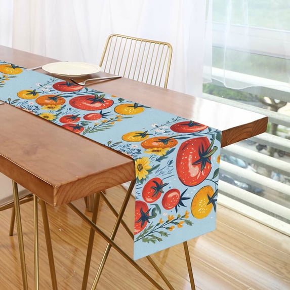 Yayeee Table Runner 90 inches Long Home Kitchen Dinning Party Decoration, Yellow Floral Tomatoes