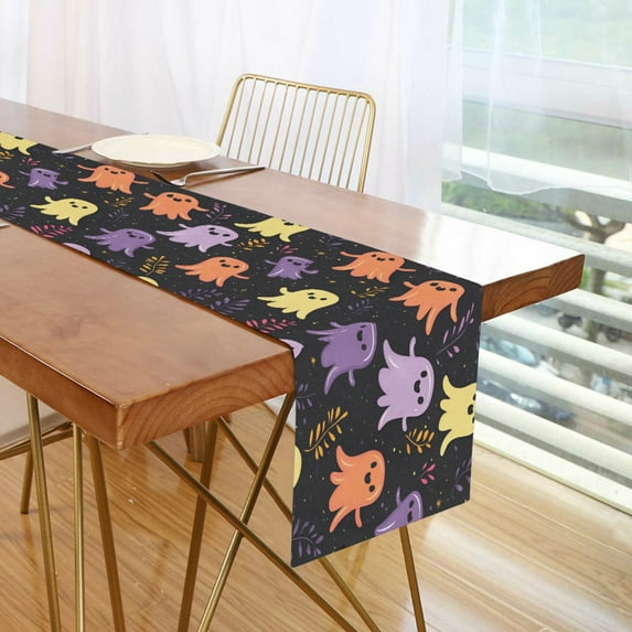Yayeee Table Runner 90 inches Long Home Kitchen Dinning Party Decoration, Yellow Halloween Ghosts
