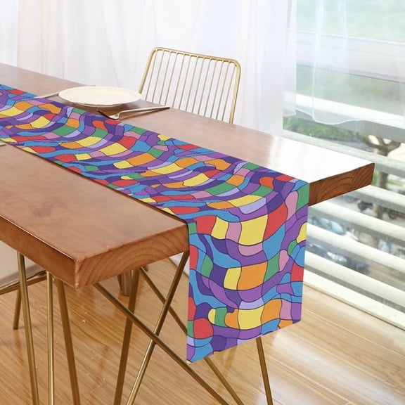 Yayeee Table Runner 90 inches Long Home Kitchen Dinning Party Decoration, Yellow Wavy Plaid