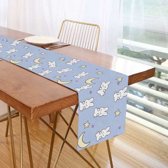 Yayeee Table Runner 90 inches Long for Home Kitchen Rectangle Dining Table Holiday Party Decoration, Blue Cartoon Rabbit Pattern
